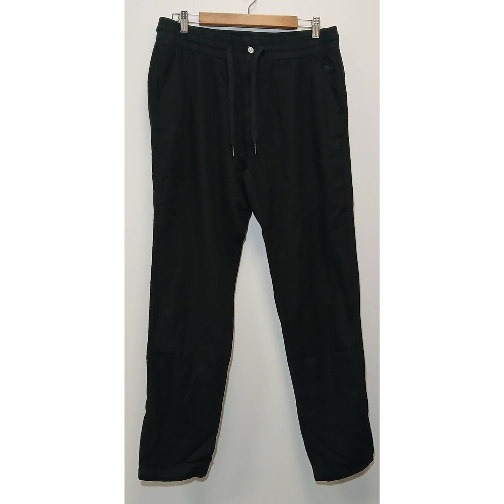 La martina mens 34/32 linen pants black taper leg elastic waist drawstring